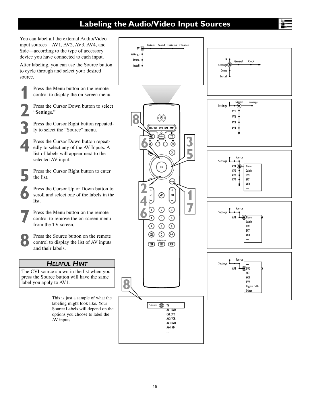 Polycom 60PP9753, 55PP9753 manual Labeling the Audio/Video Input Sources 