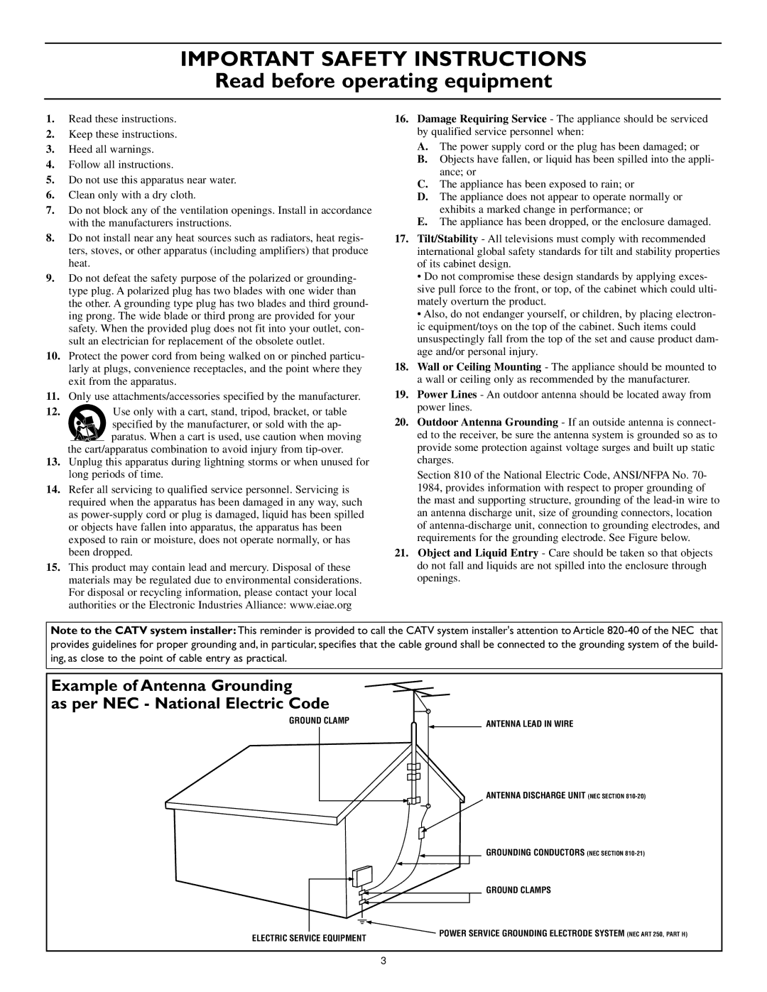 Polycom 60PP9753, 55PP9753 manual Important Safety Instructions 