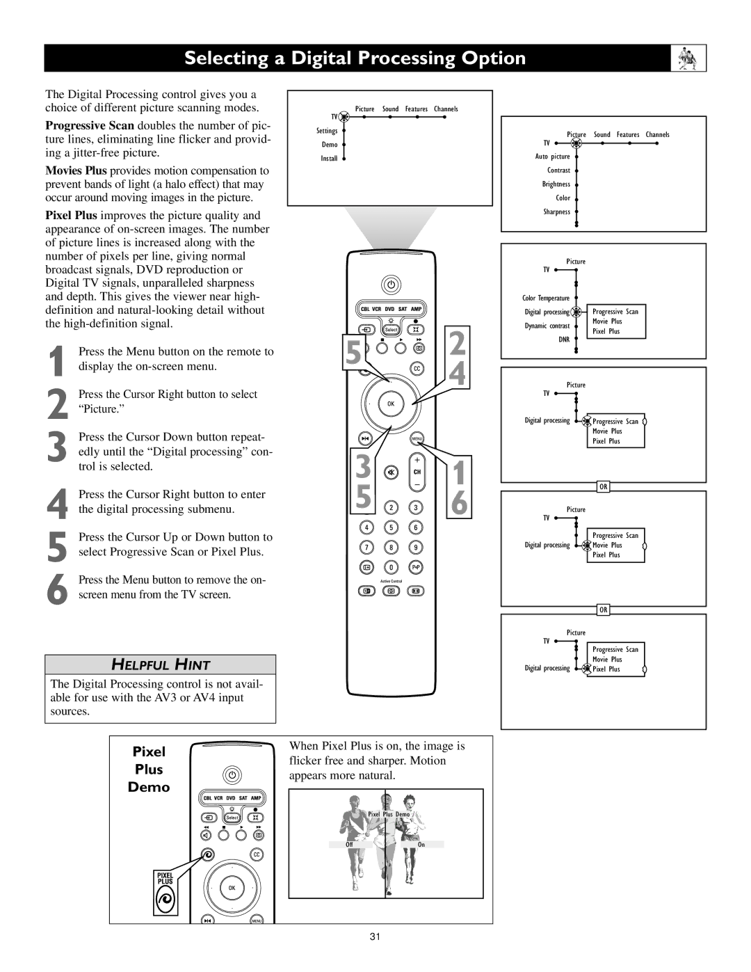 Polycom 60PP9753, 55PP9753 manual Selecting a Digital Processing Option 