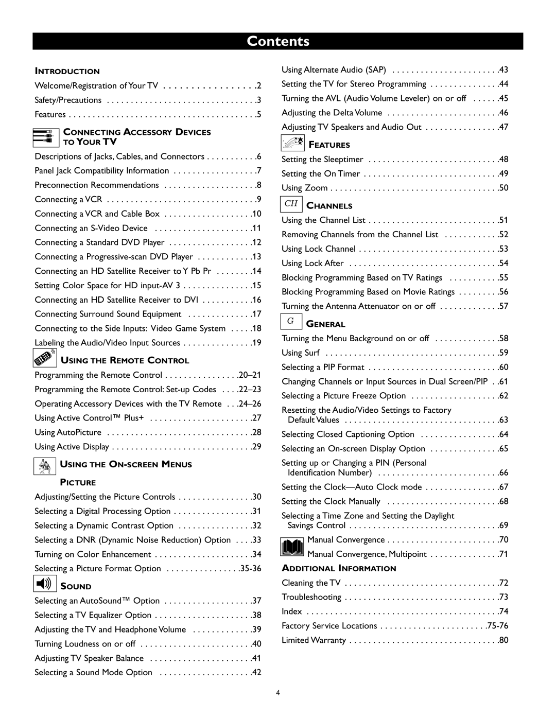 Polycom 55PP9753, 60PP9753 manual Contents 