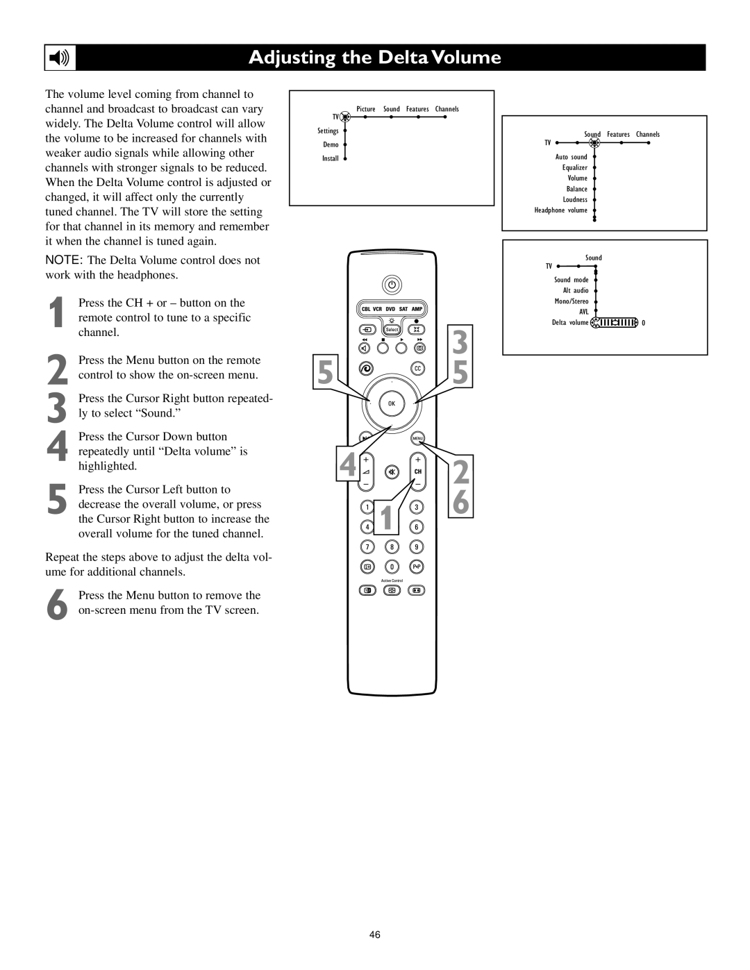 Polycom 55PP9753, 60PP9753 manual Adjusting the Delta Volume 