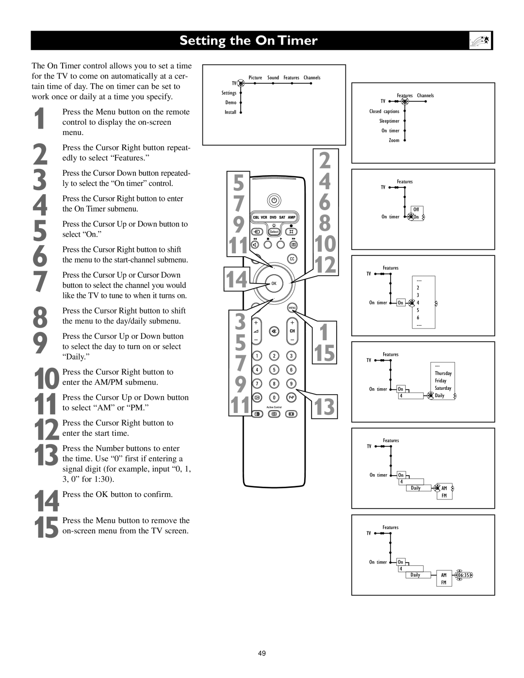 Polycom 60PP9753, 55PP9753 manual Setting the On Timer 