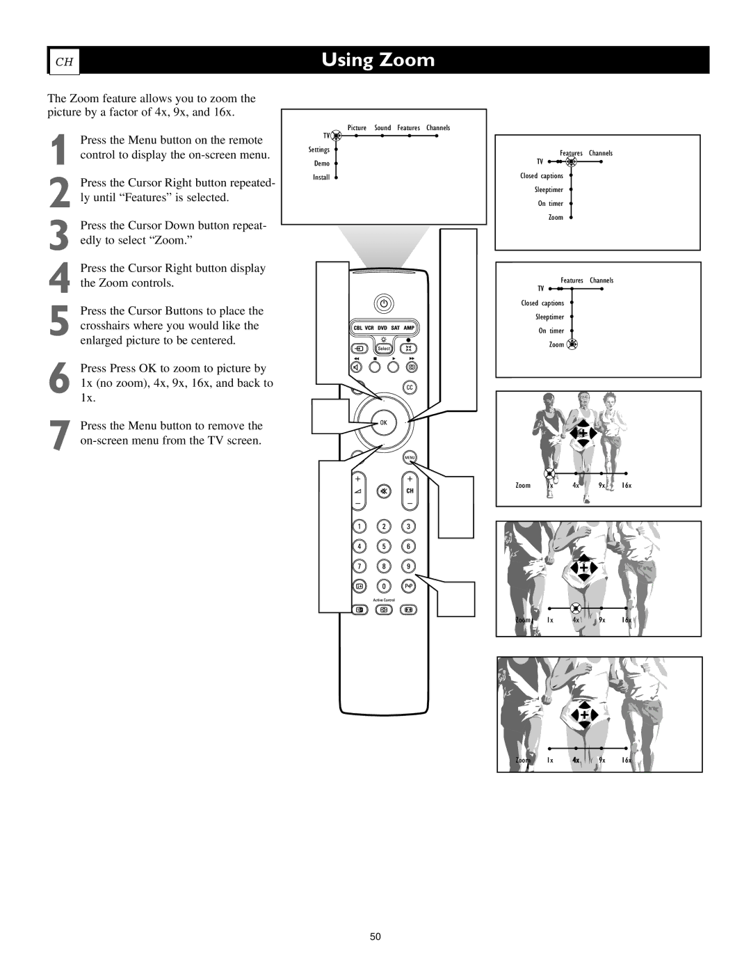 Polycom 55PP9753, 60PP9753 manual Using Zoom 