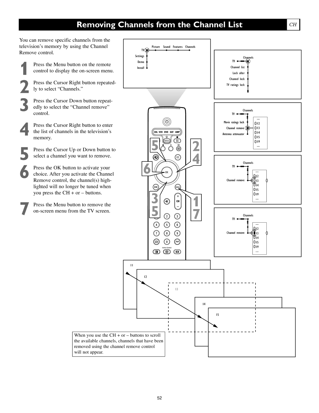 Polycom 55PP9753, 60PP9753 manual Removing Channels from the Channel List 