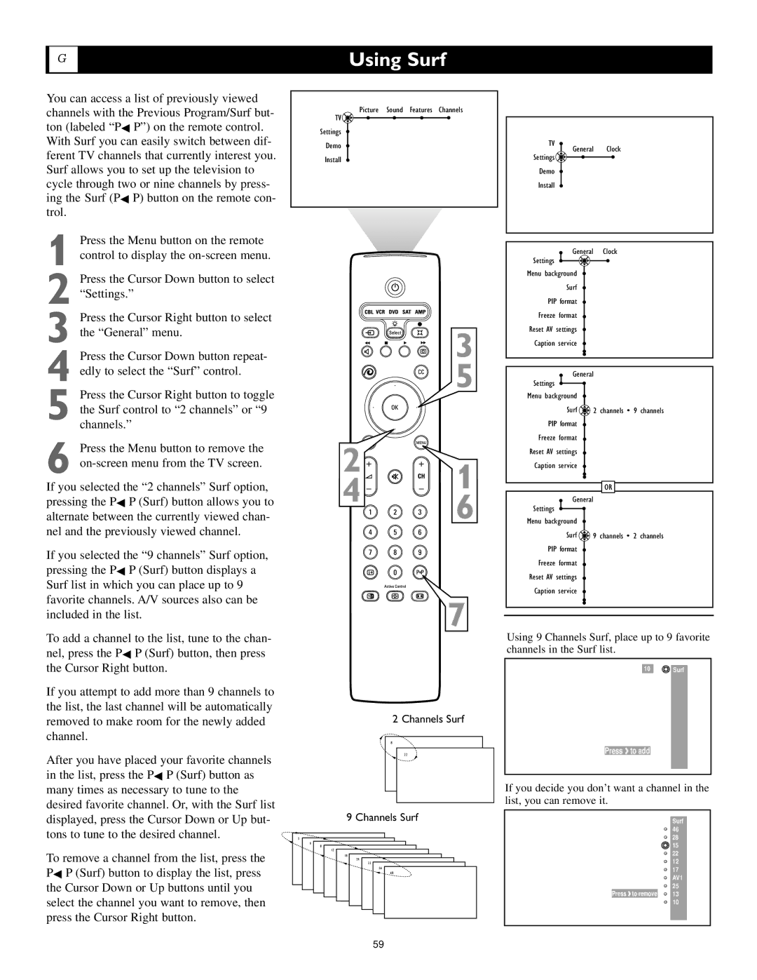 Polycom 60PP9753, 55PP9753 manual Using Surf, Channels Surf 