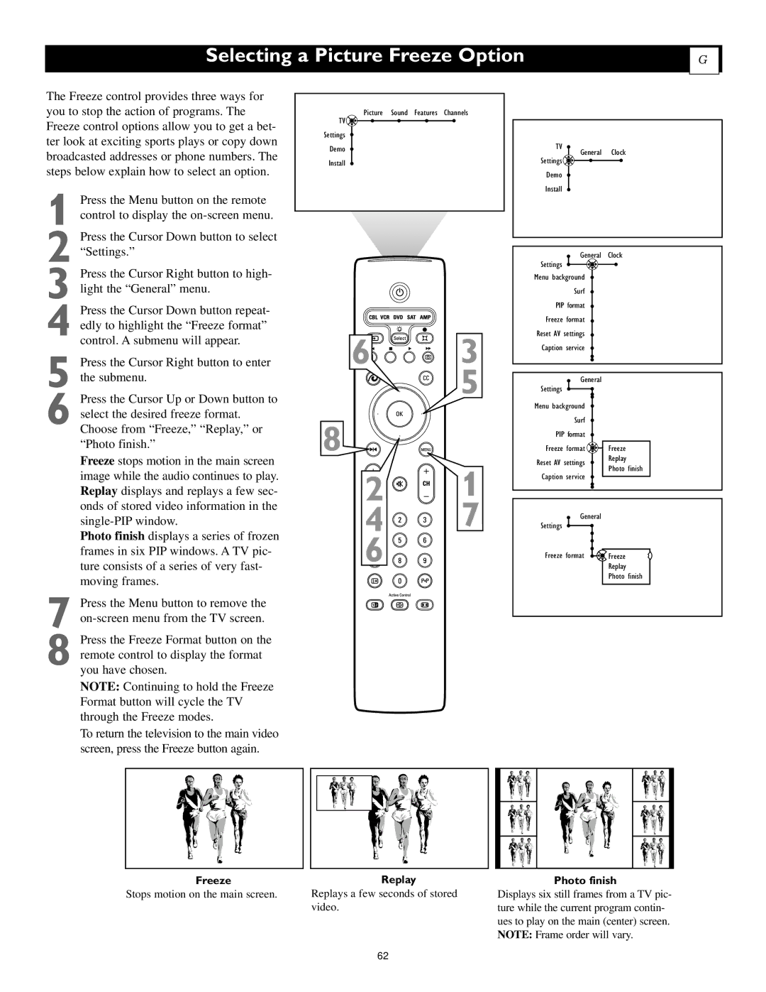 Polycom 55PP9753, 60PP9753 manual Selecting a Picture Freeze Option, Photo finish 