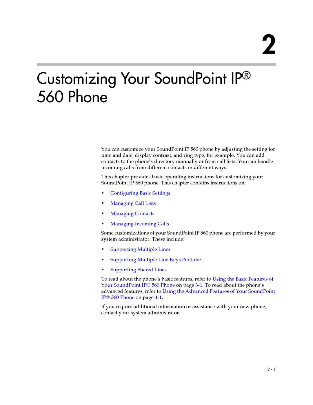 Polycom manual Customizing Your SoundPoint IP 560 Phone 