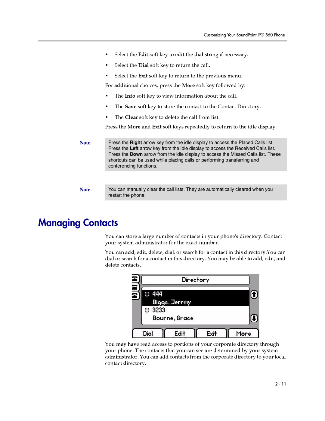 Polycom 560 manual Managing Contacts 