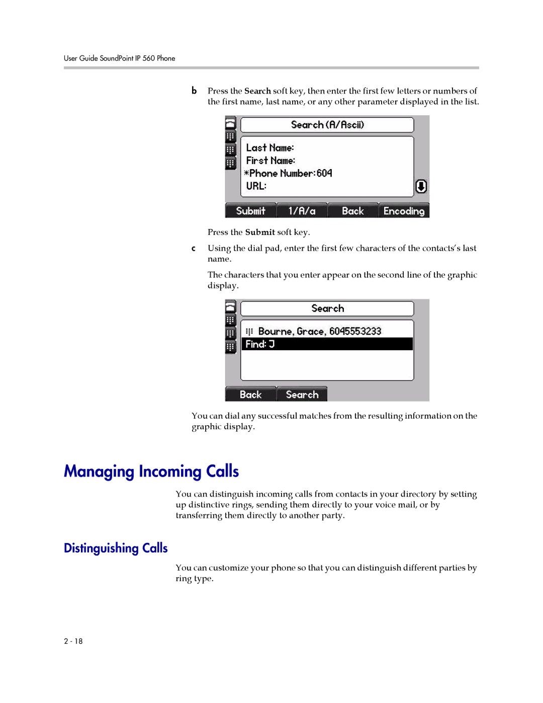 Polycom 560 manual Managing Incoming Calls, Distinguishing Calls 