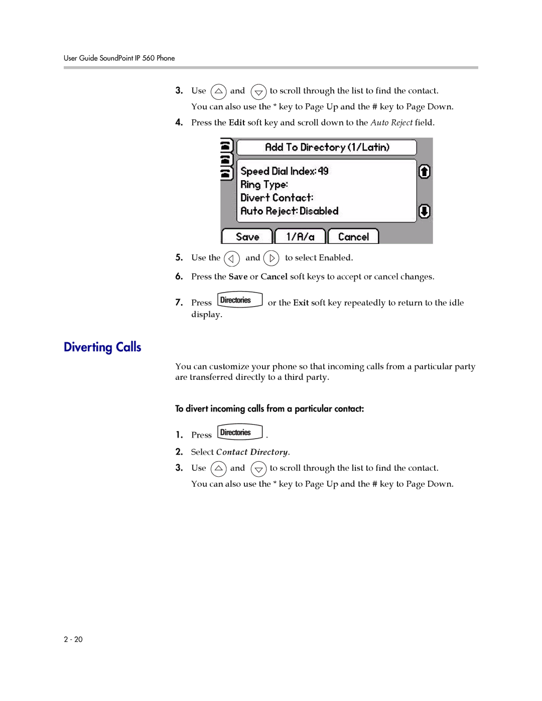 Polycom 560 manual Diverting Calls 