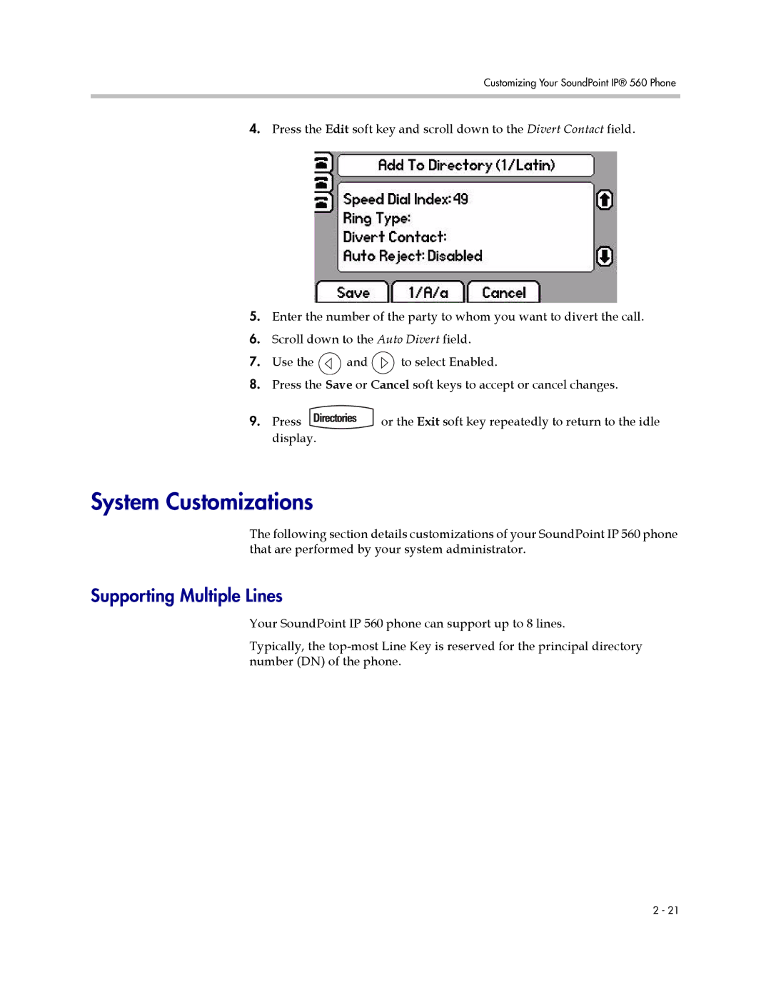 Polycom 560 manual System Customizations, Supporting Multiple Lines 