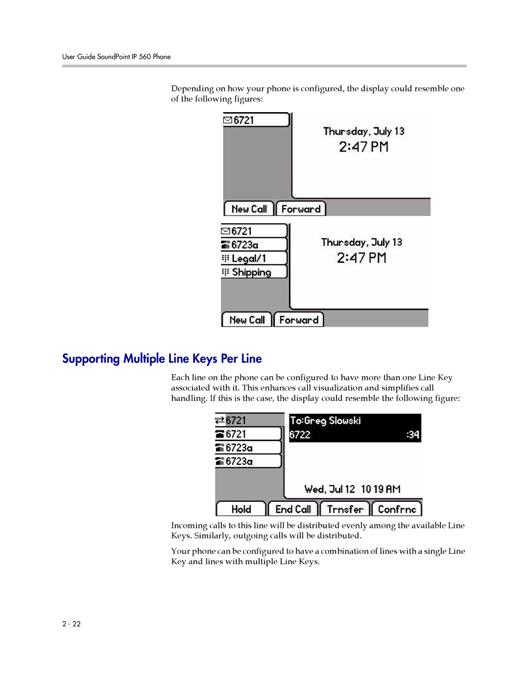 Polycom 560 manual Supporting Multiple Line Keys Per Line 