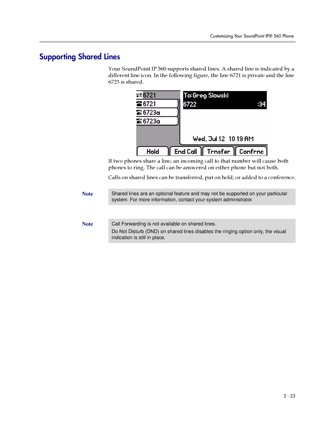 Polycom 560 manual Supporting Shared Lines 