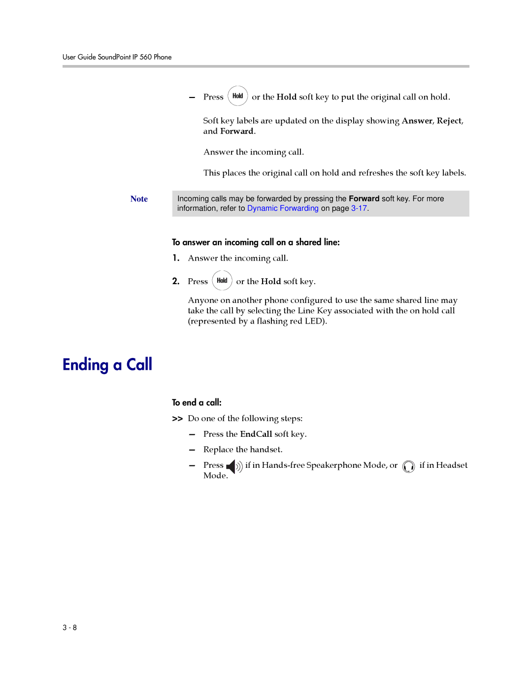 Polycom 560 manual Ending a Call 