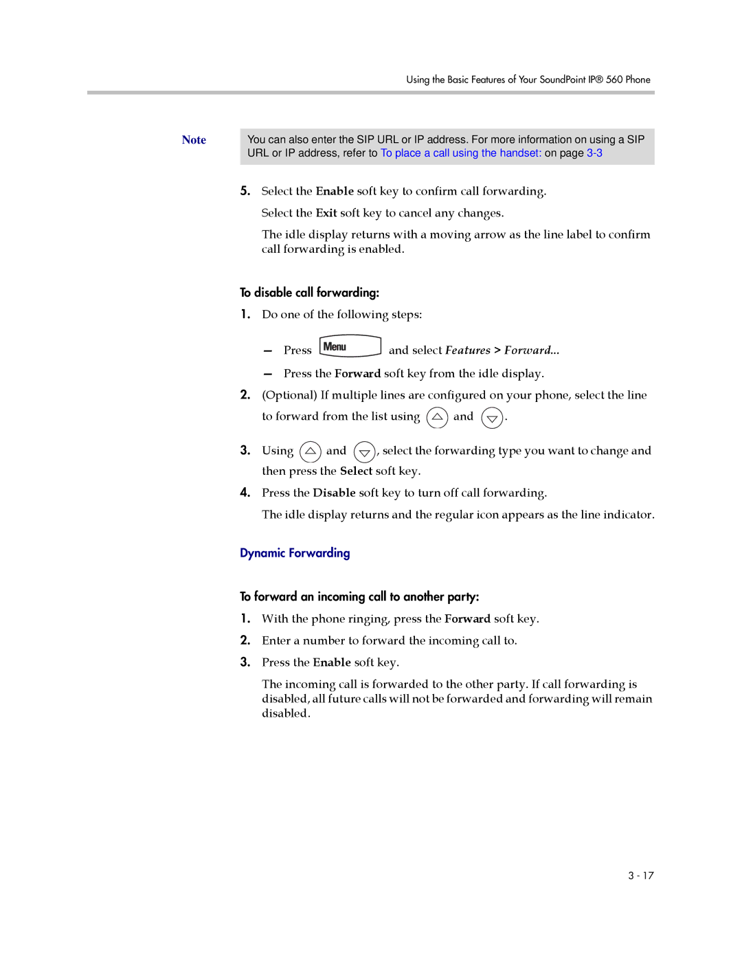 Polycom 560 manual Dynamic Forwarding 