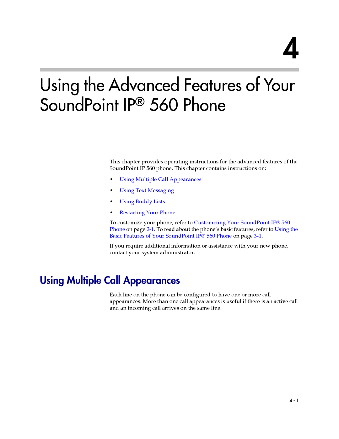 Polycom manual Using the Advanced Features of Your SoundPoint IP 560 Phone, Using Multiple Call Appearances 