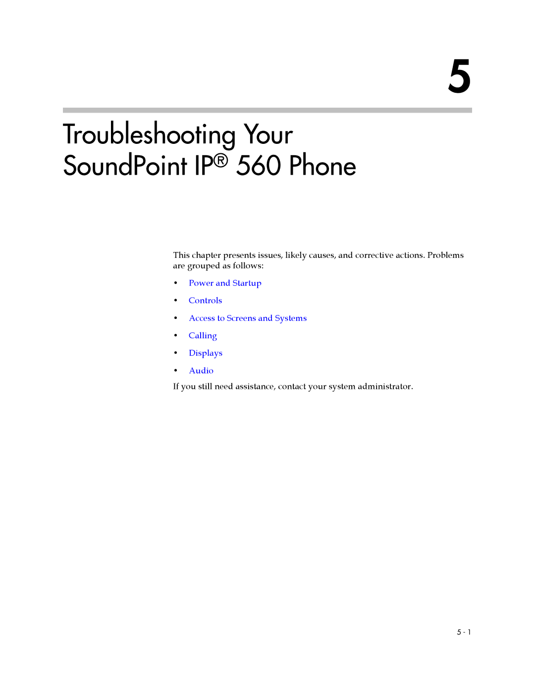 Polycom manual Troubleshooting Your SoundPoint IP 560 Phone 