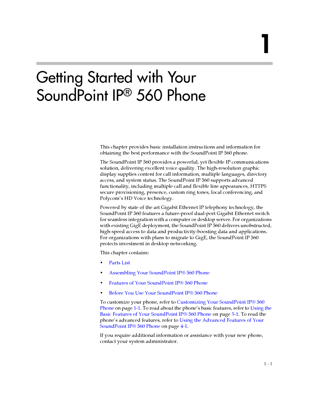 Polycom manual Getting Started with Your SoundPoint IP 560 Phone 