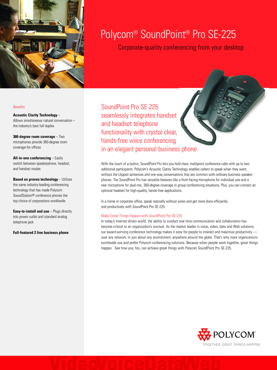 Polycom 3726-06776-001 manual Polycom SoundPoint Pro SE-225, Corporate-quality conferencing from your desktop 