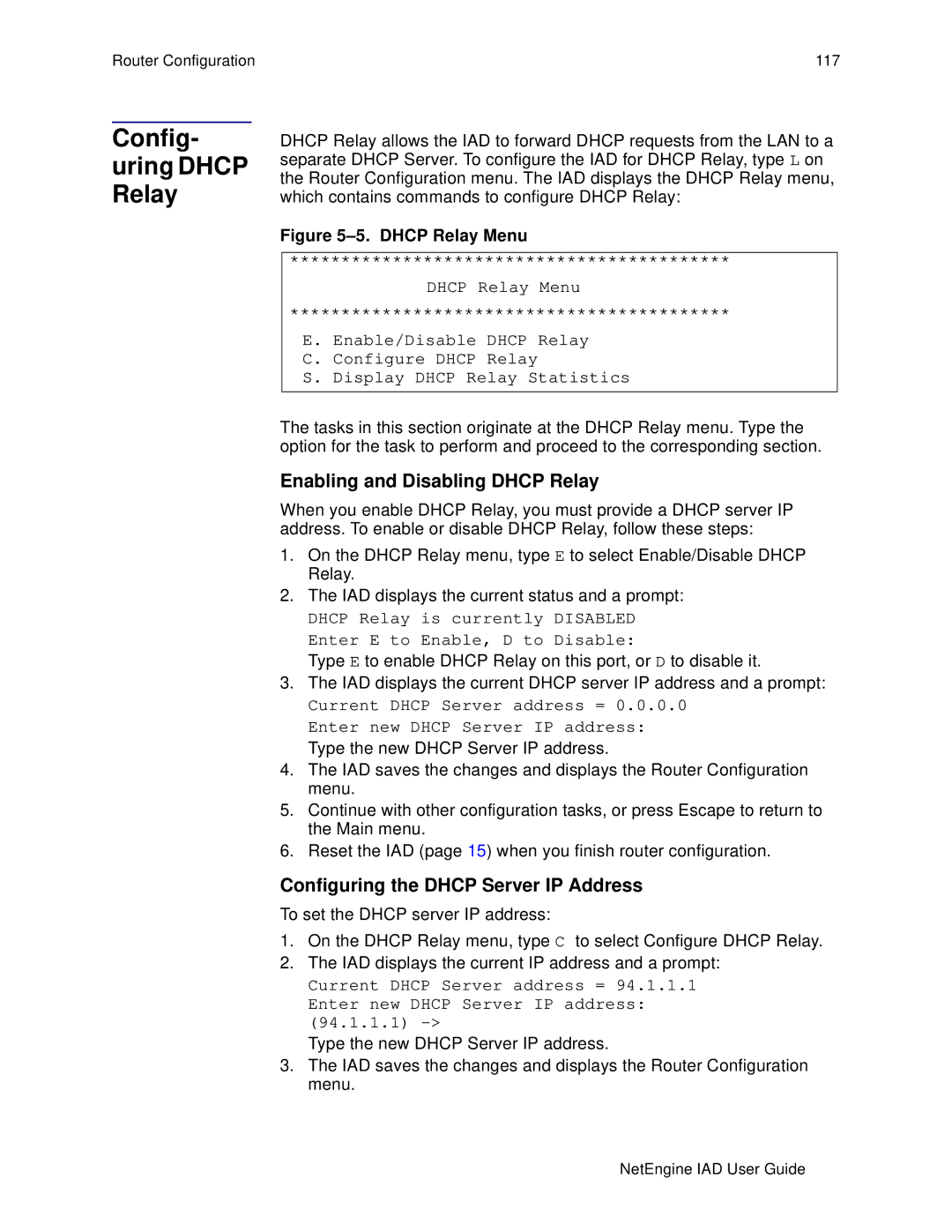 Polycom 6000, 7000 Config- uring Dhcp Relay, Enabling and Disabling Dhcp Relay, Configuring the Dhcp Server IP Address 