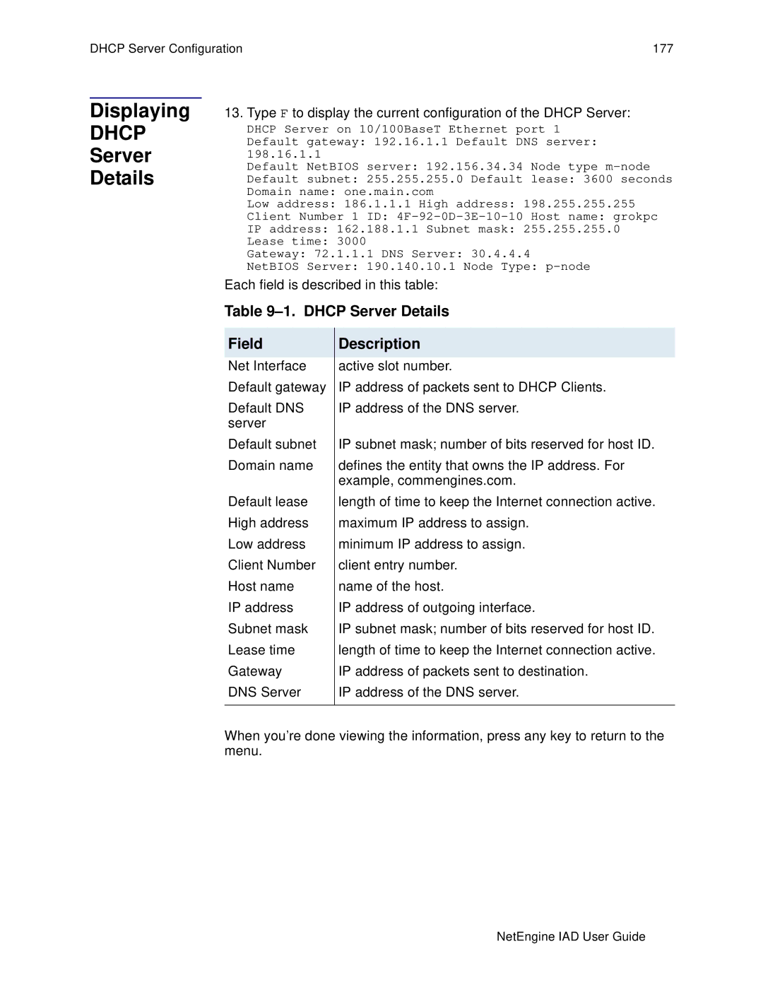 Polycom 6000, 7000 manual Dhcp Server Details Field, Each field is described in this table 