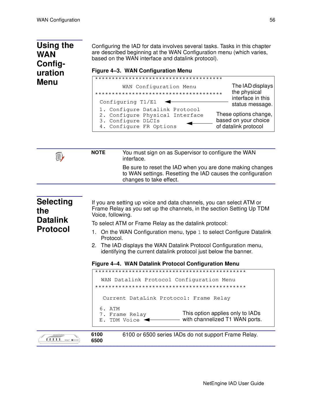 Polycom 7000, 6000 manual Using WAN Config- uration Menu, Selecting the Datalink Protocol 