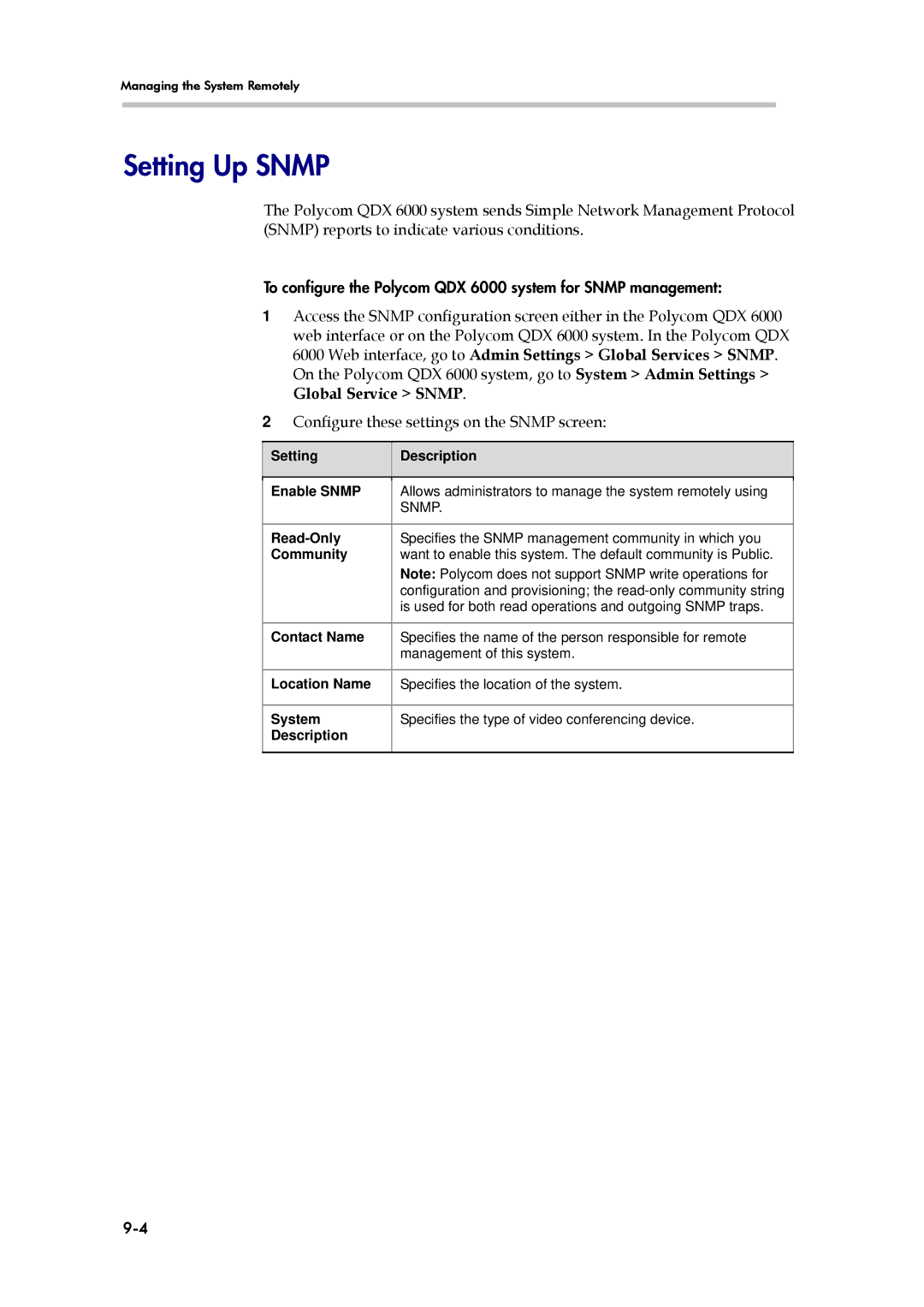 Polycom 6000 manual Setting Up Snmp 