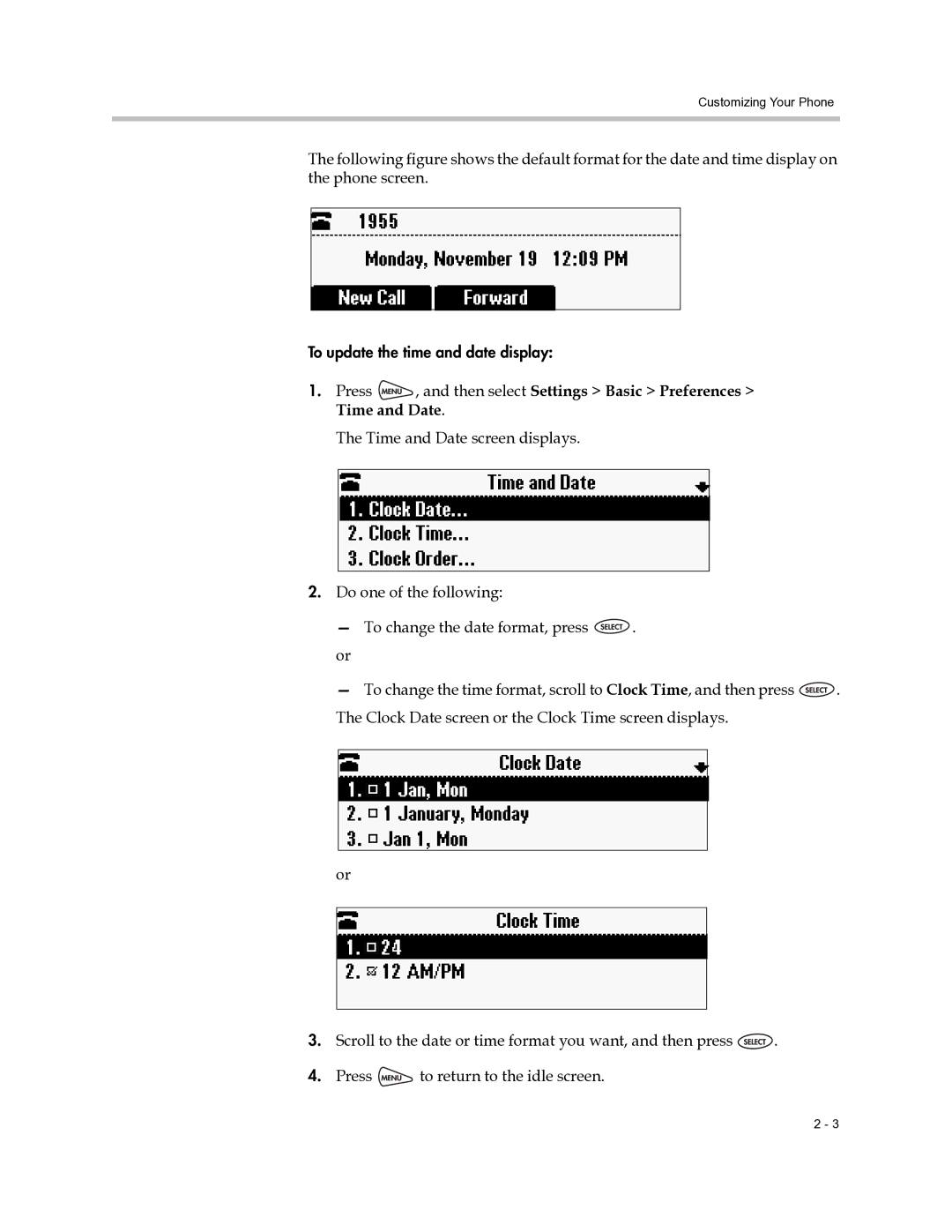 Polycom 6000 manual To update the time and date display 