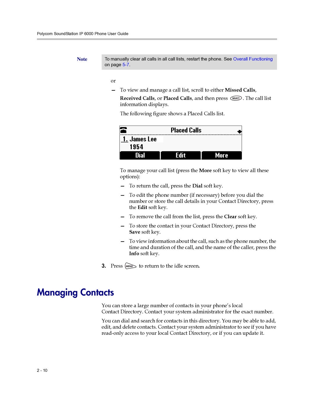 Polycom 6000 manual Managing Contacts 