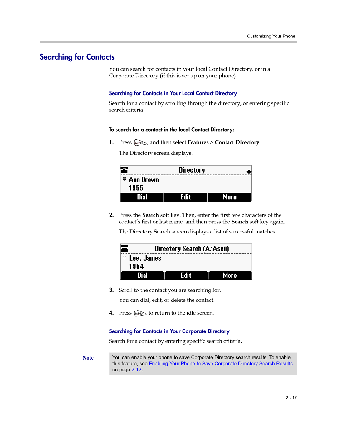 Polycom 6000 manual Searching for Contacts, Search for a contact by entering specific search criteria 