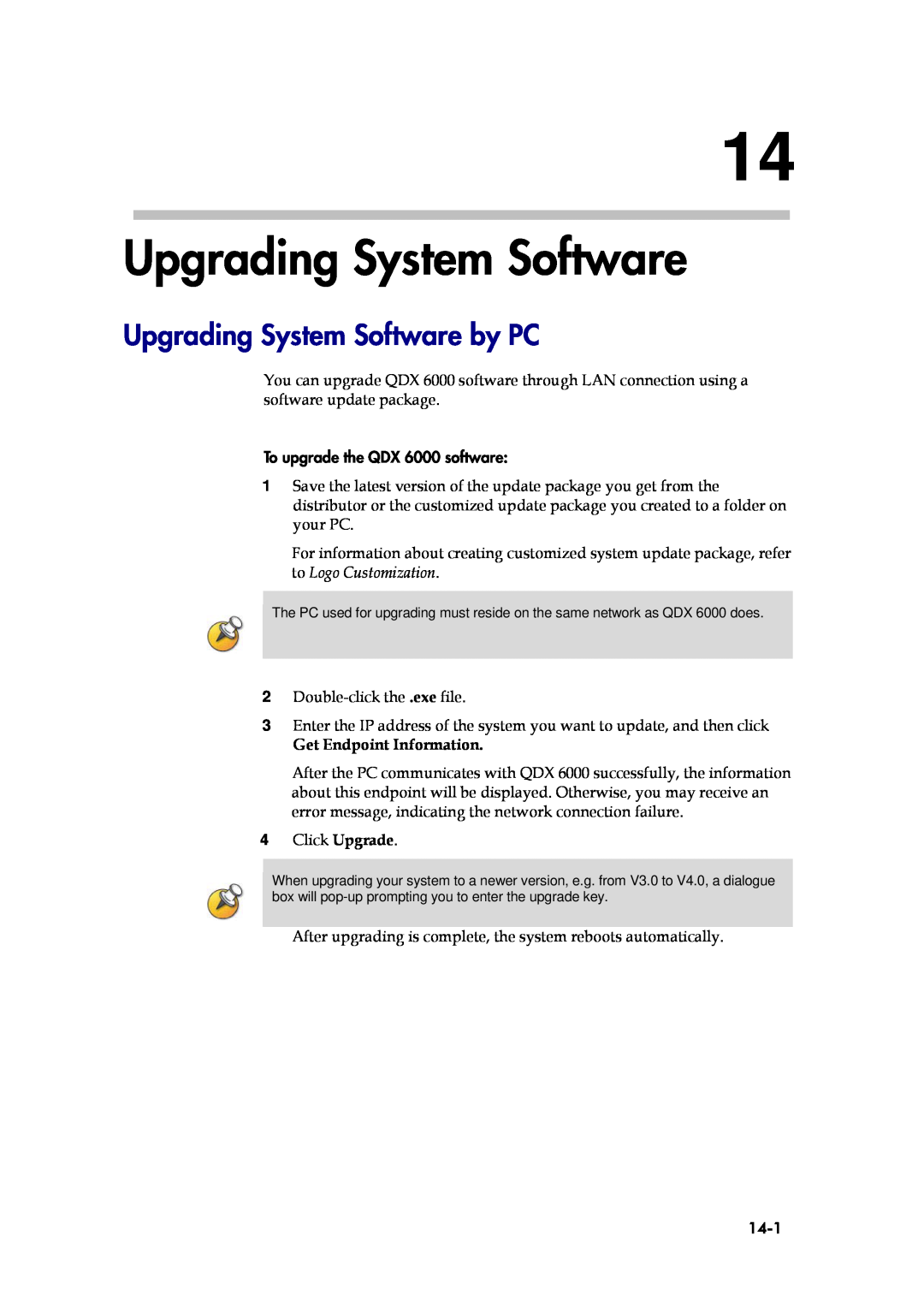 Polycom 6000 manual Upgrading System Software by PC, Get Endpoint Information, 14-1 