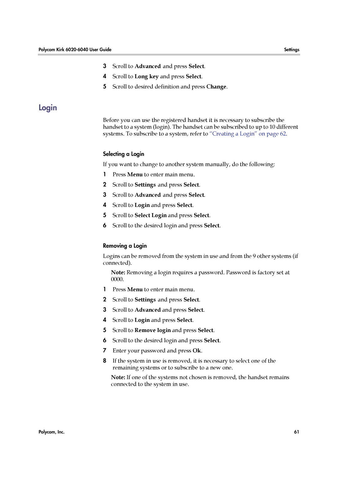 Polycom 6040 manual Login 