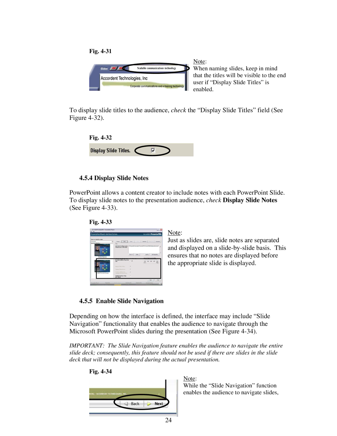 Polycom 6.1 user manual Display Slide Notes, Enable Slide Navigation 