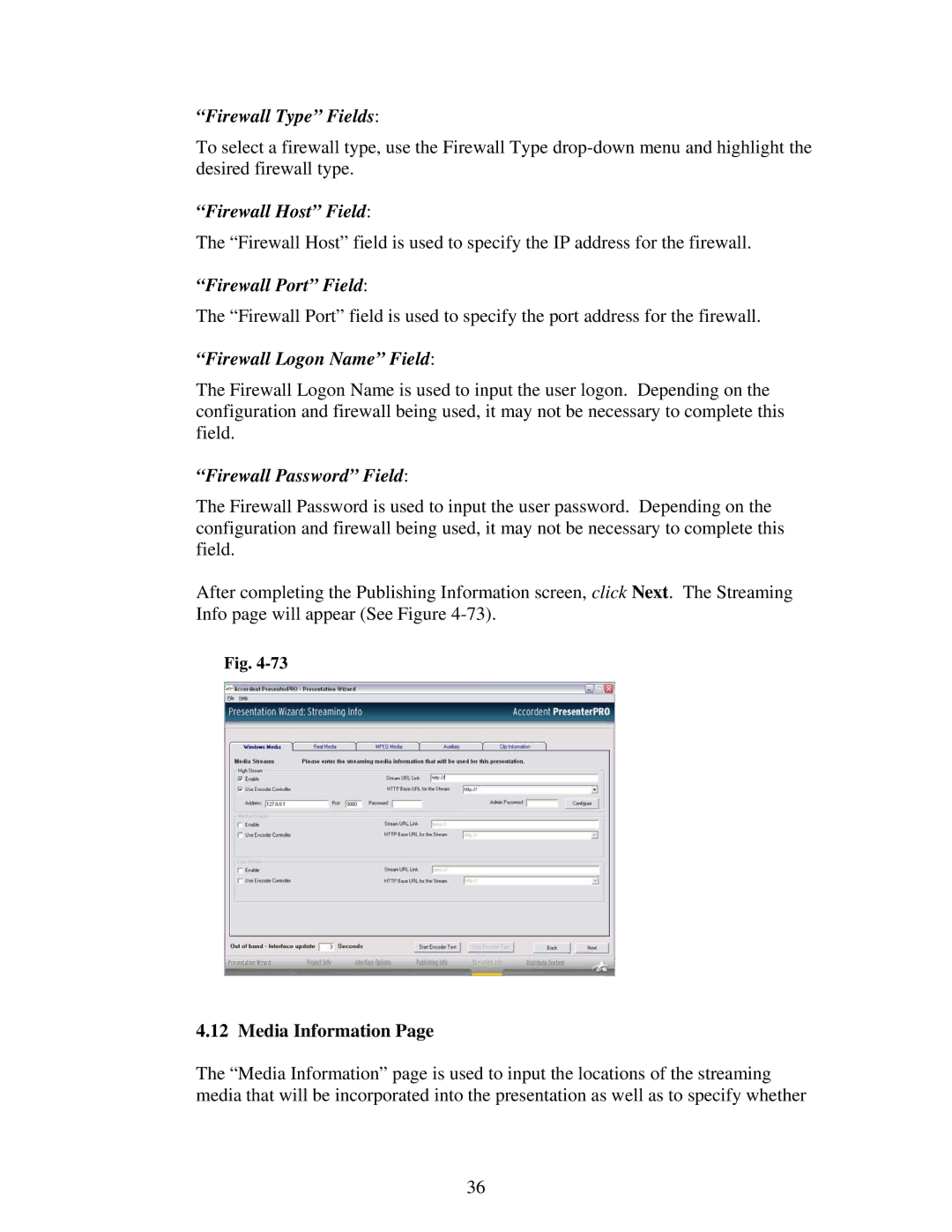 Polycom 6.1 user manual Firewall Type Fields, Media Information 