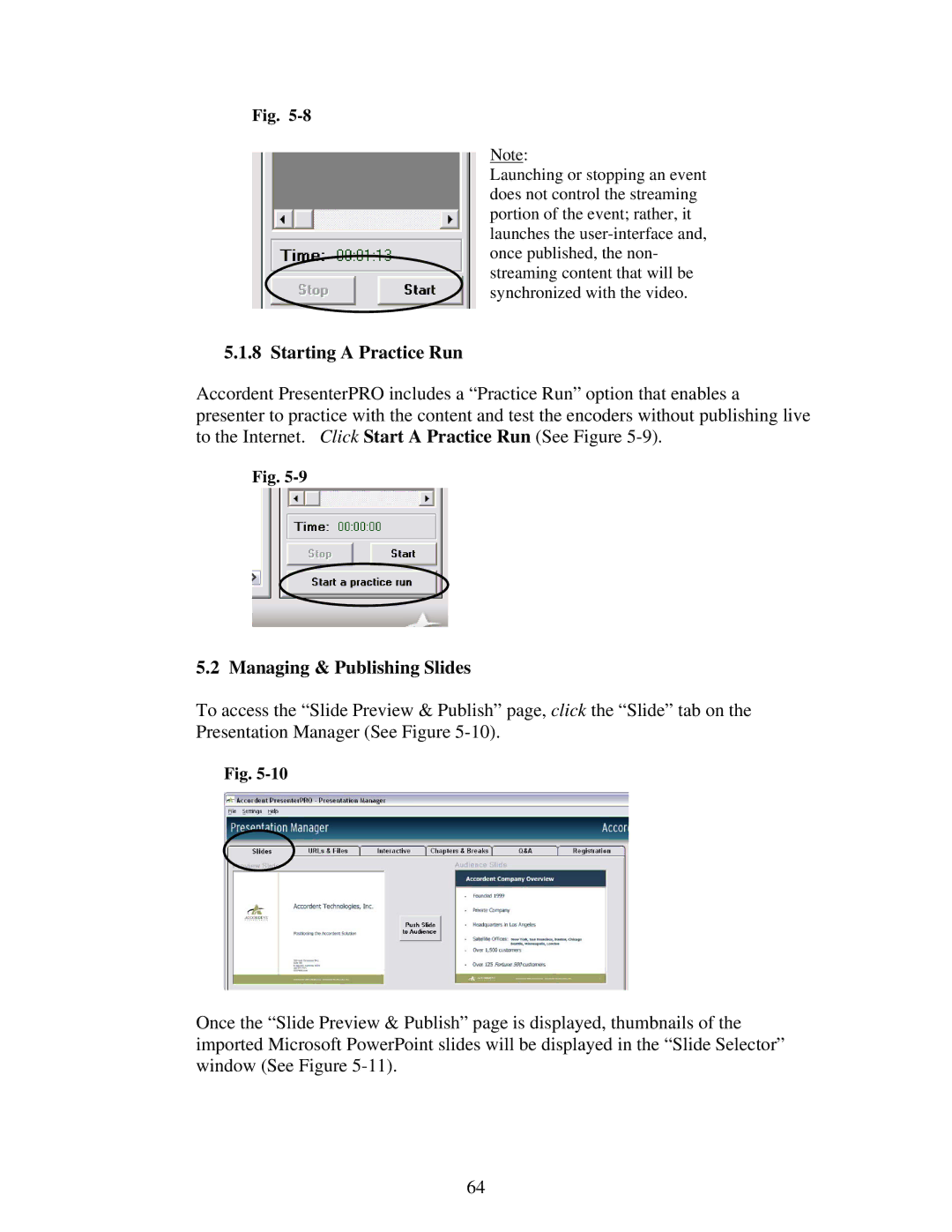 Polycom 6.1 user manual Starting a Practice Run, Managing & Publishing Slides 