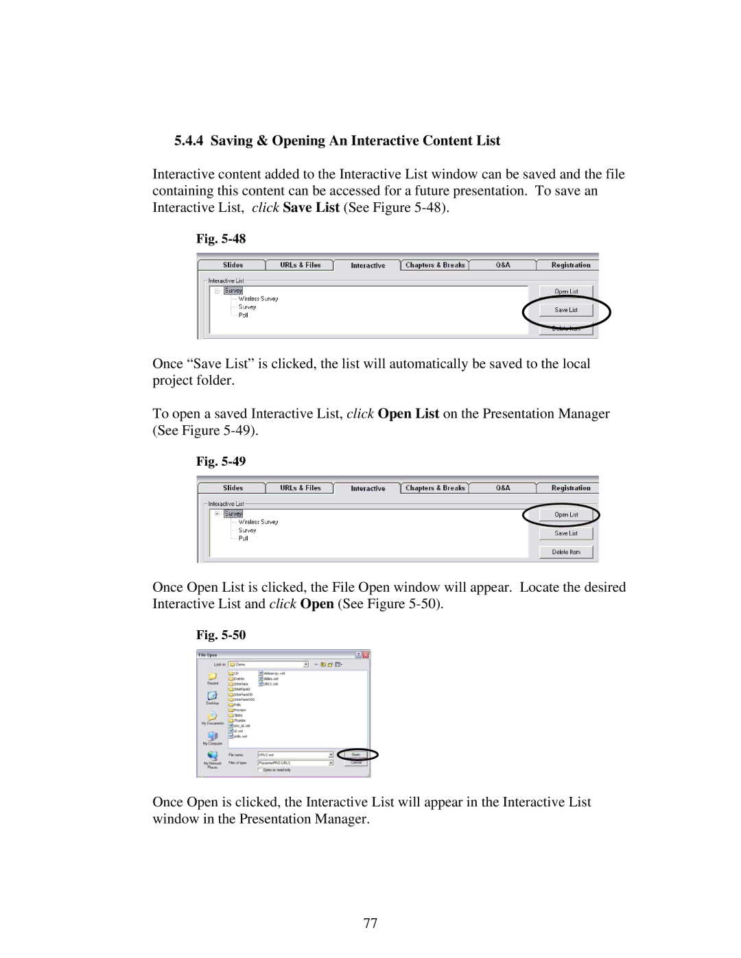 Polycom 6.1 user manual Saving & Opening An Interactive Content List 