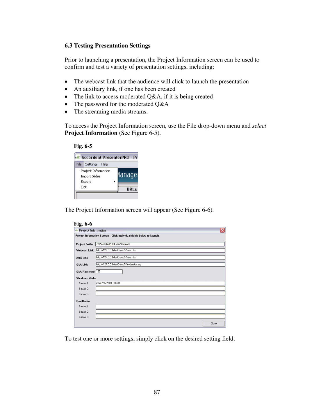 Polycom 6.1 user manual Testing Presentation Settings 