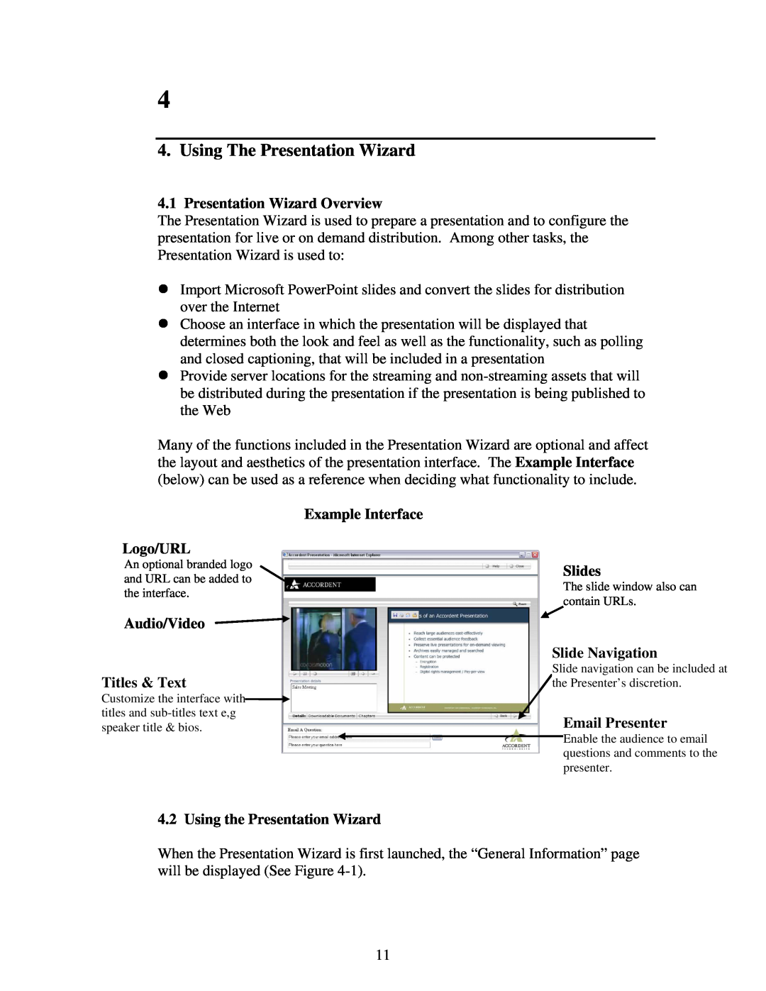 Polycom 6.1 user manual Using The Presentation Wizard, Presentation Wizard Overview, Example Interface Logo/URL, Slides 