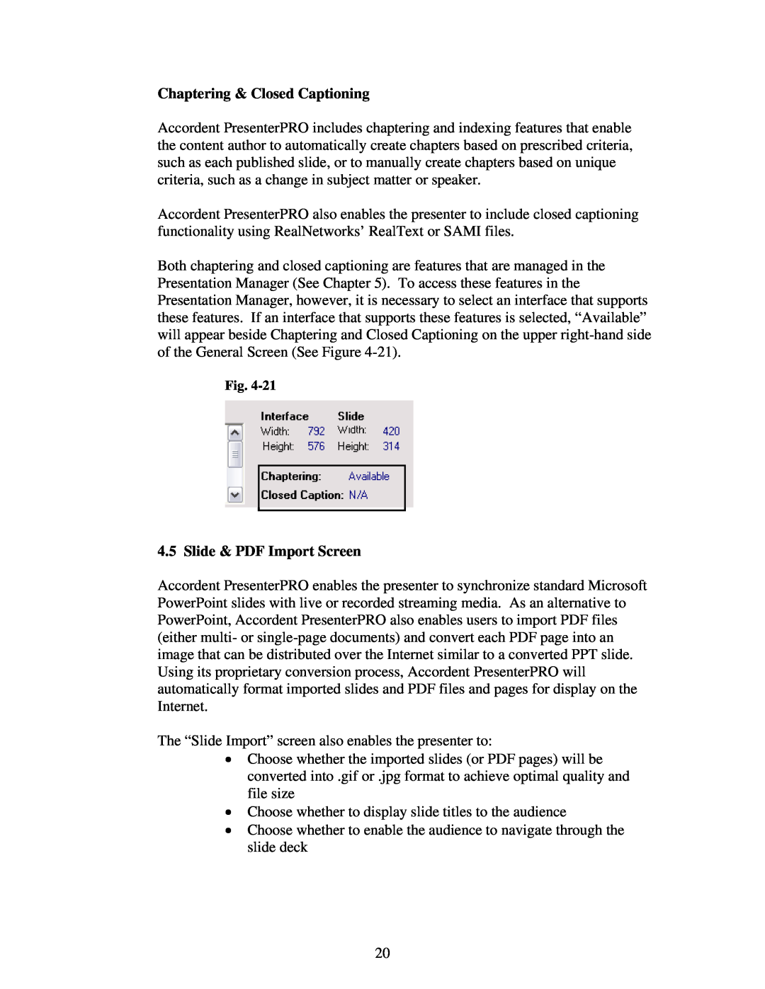 Polycom 6.1 user manual Chaptering & Closed Captioning, Slide & PDF Import Screen 