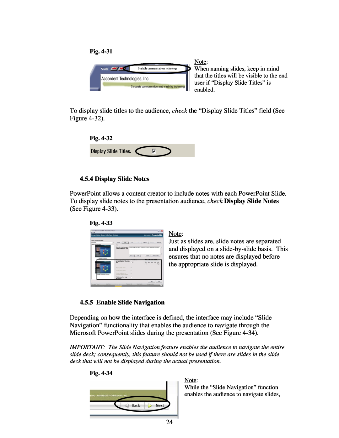 Polycom 6.1 user manual Display Slide Notes, Enable Slide Navigation 