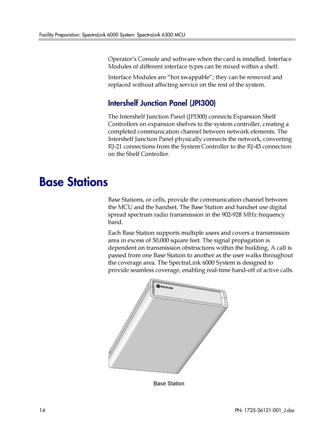 Polycom 6300 MCU manual Base Stations, Intershelf Junction Panel JPI300 