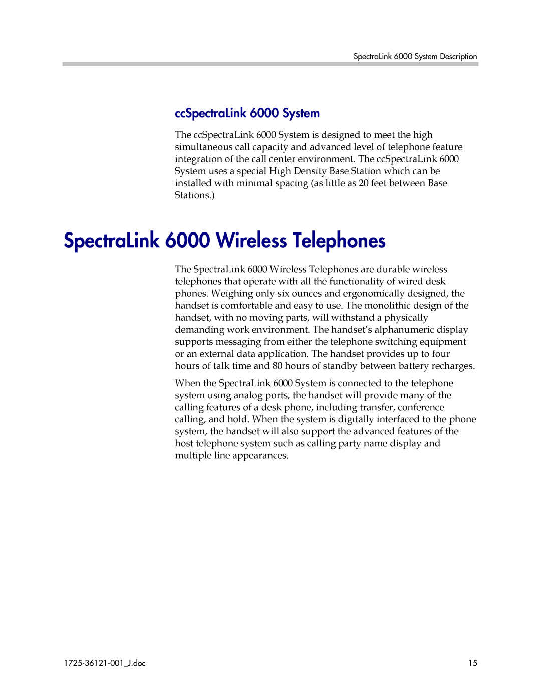 Polycom 6300 MCU manual SpectraLink 6000 Wireless Telephones, CcSpectraLink 6000 System 