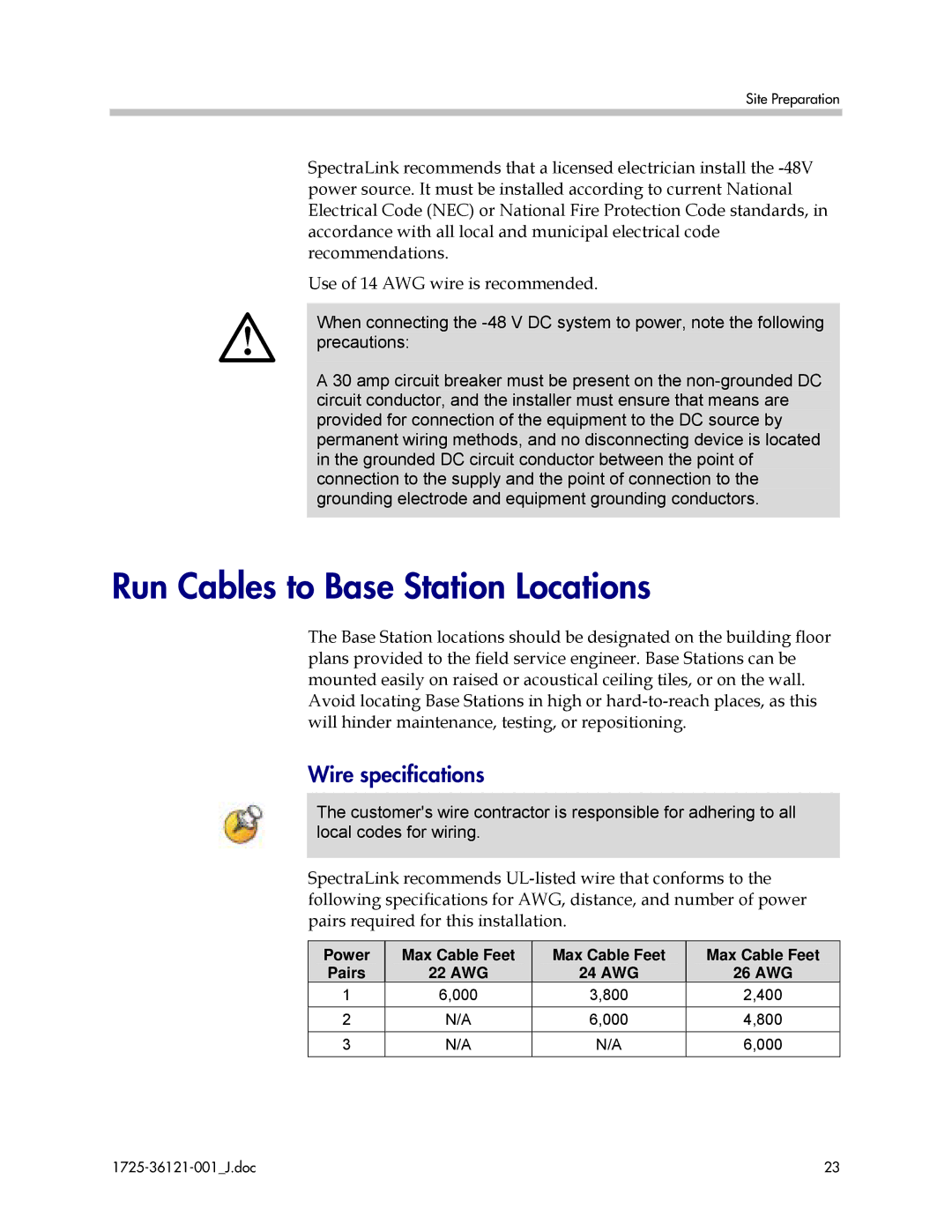 Polycom 6300 MCU manual Run Cables to Base Station Locations, Wire specifications 