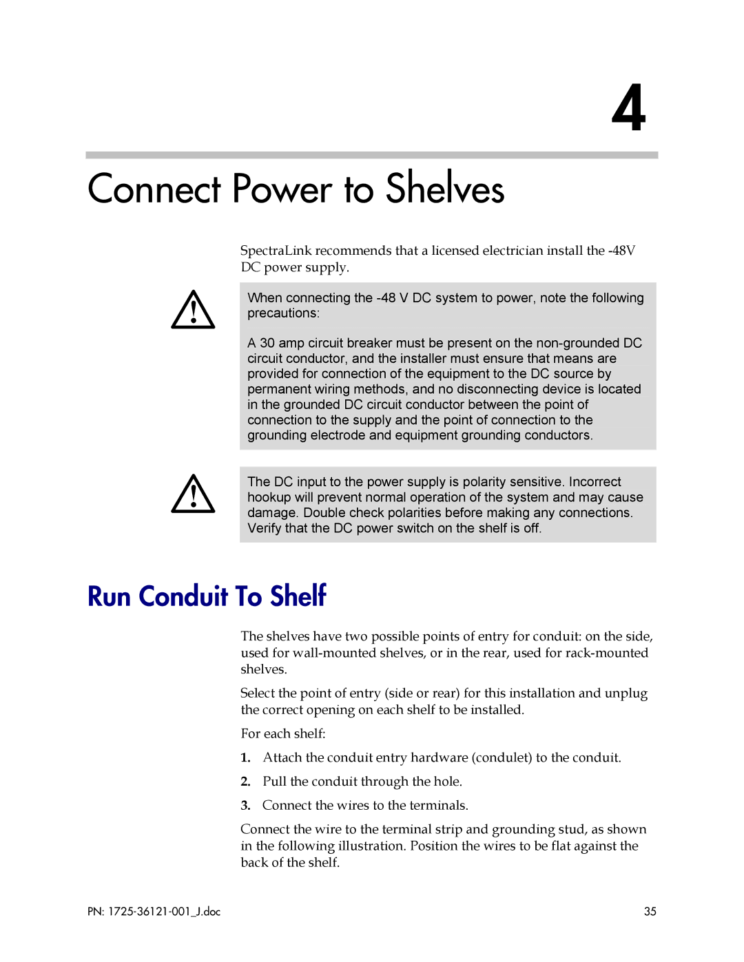 Polycom 6300 MCU manual Connect Power to Shelves, Run Conduit To Shelf 