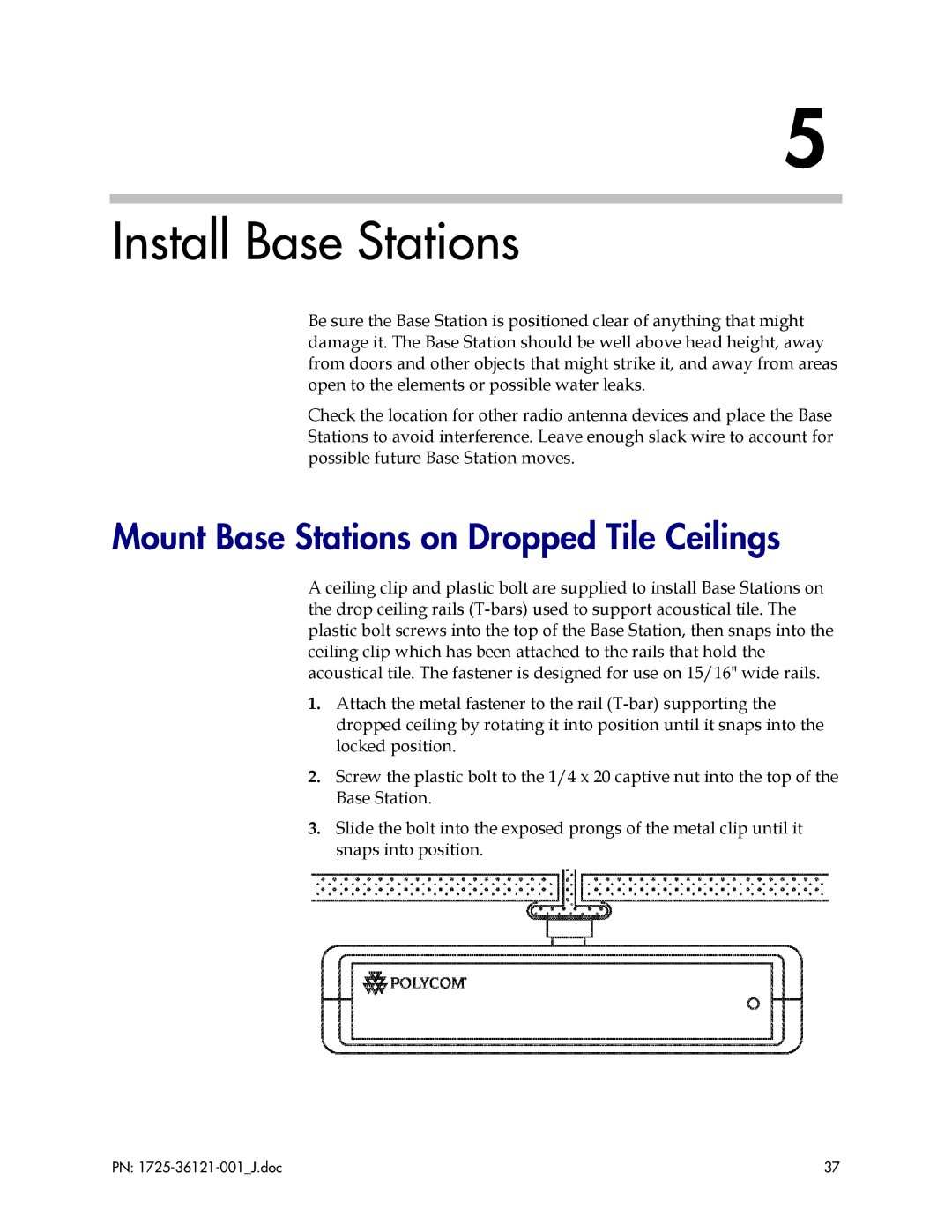 Polycom 6300 MCU manual Install Base Stations, Mount Base Stations on Dropped Tile Ceilings 