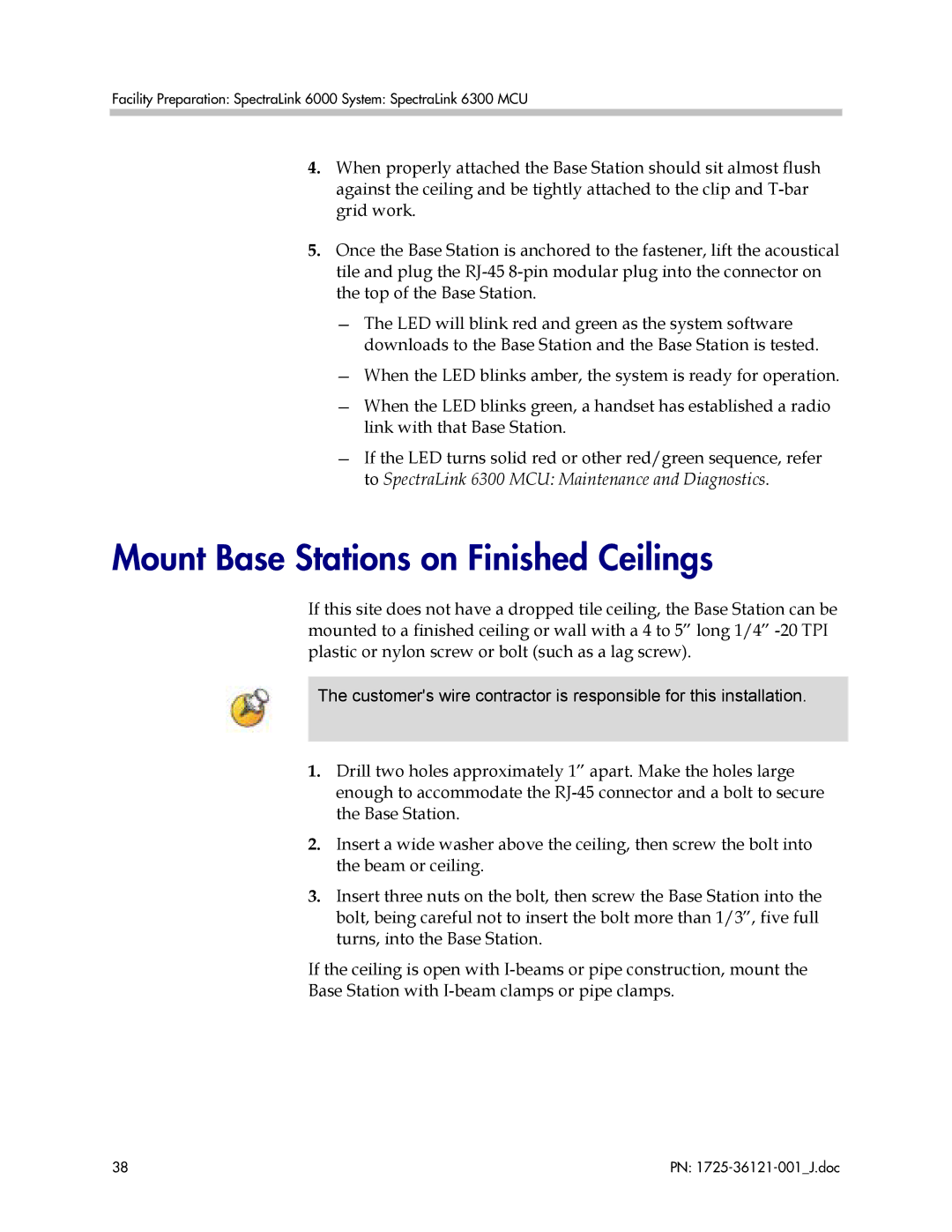 Polycom 6300 MCU manual Mount Base Stations on Finished Ceilings 