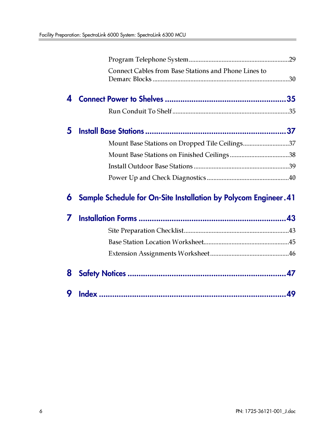 Polycom 6300 MCU manual Connect Power to Shelves, Install Base Stations, Safety Notices Index 