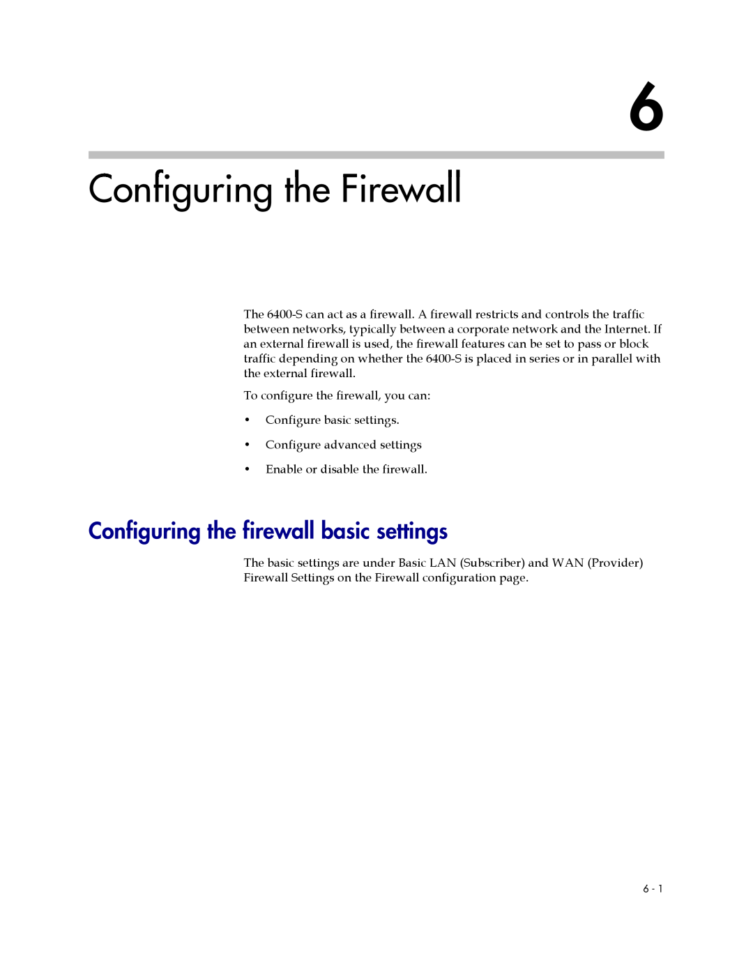 Polycom 6400-S manual Configuring the Firewall, Configuring the firewall basic settings 