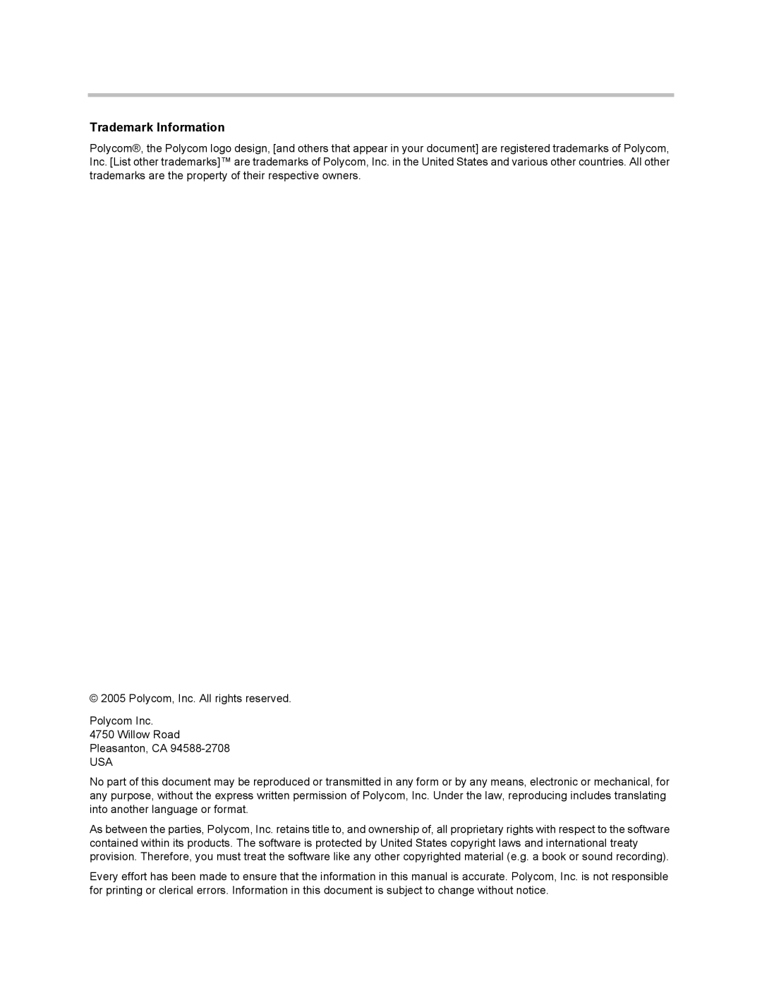 Polycom 6400-S manual Trademark Information 