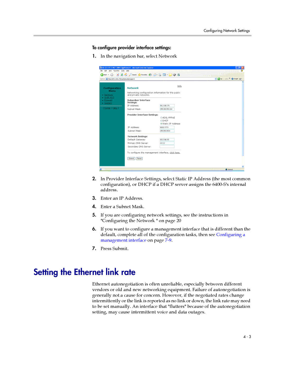 Polycom 6400-S manual Setting the Ethernet link rate 